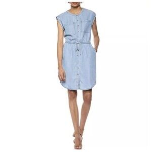Daily Ritual Blue Chambray Shirt Dress Sz 16 XL Short Sleeve Casual Lyocell